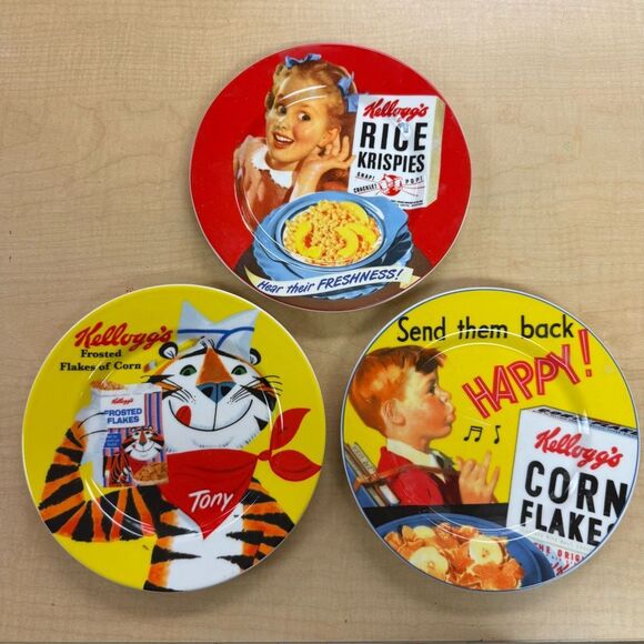 Vintage Kellogg's Cereal advertisement Plates Set of 3 set 1 - Picture 1 of 6